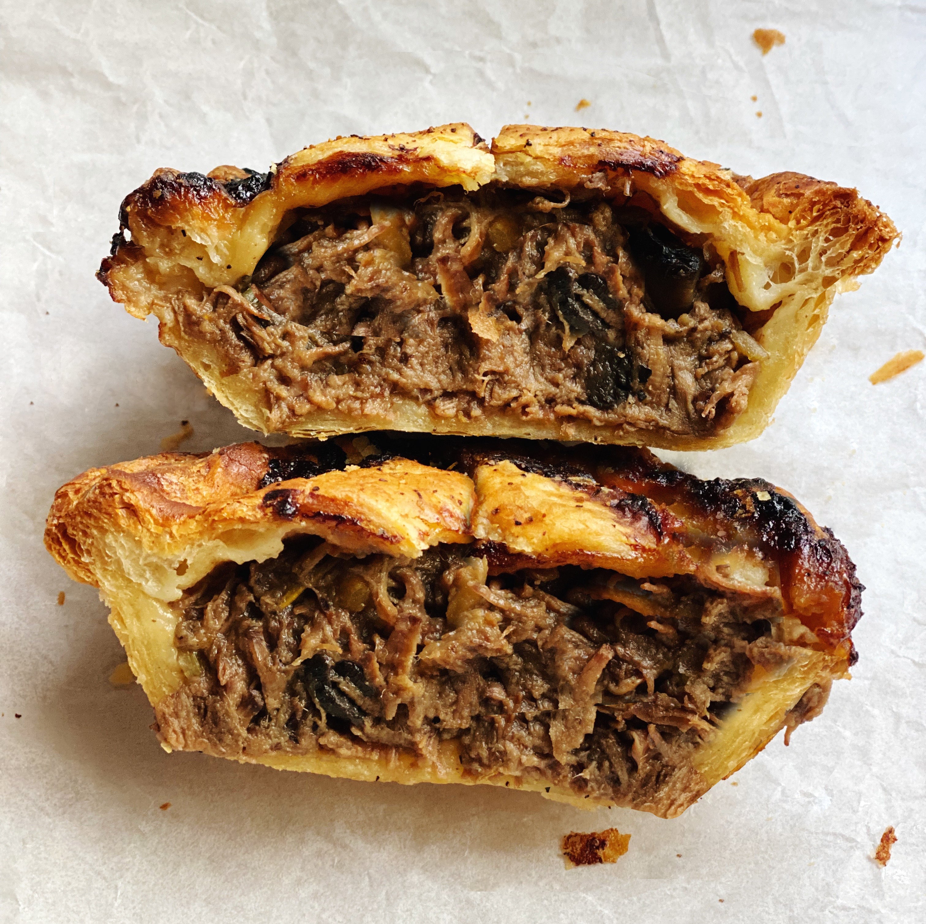 Irish-inspired beef pot pie made with Guinness stout and wrapped in puff pastry
